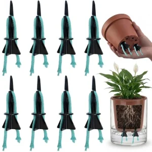 8 Pack DIY Root Self Watering Spikes with Wick Cord,Turn Pot Into Black